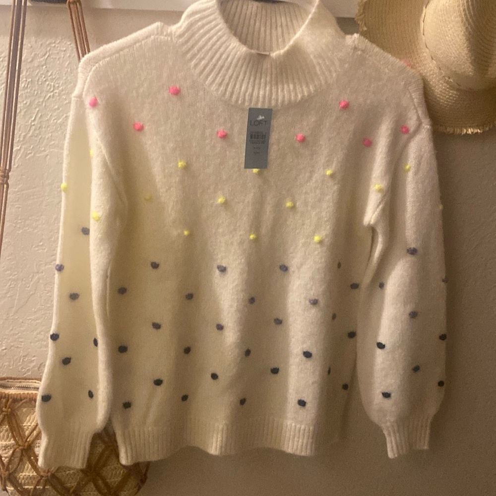 LOFT Candy-colored bobbles dot this cozy mock-neck sweater